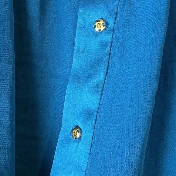 Rebecca Taylor Sleeveless Blue Blouse Size 0 Snap Front Hi-Lo Raw Edge Hem - Picture 7 of 13